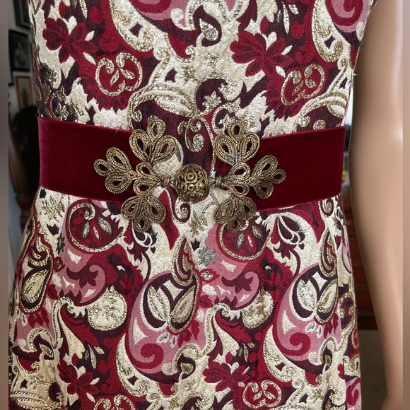 Vintage Gino Charles Brocade Metallic Maxi Dress with Velvet Belt XS Small - Picture 13 of 16